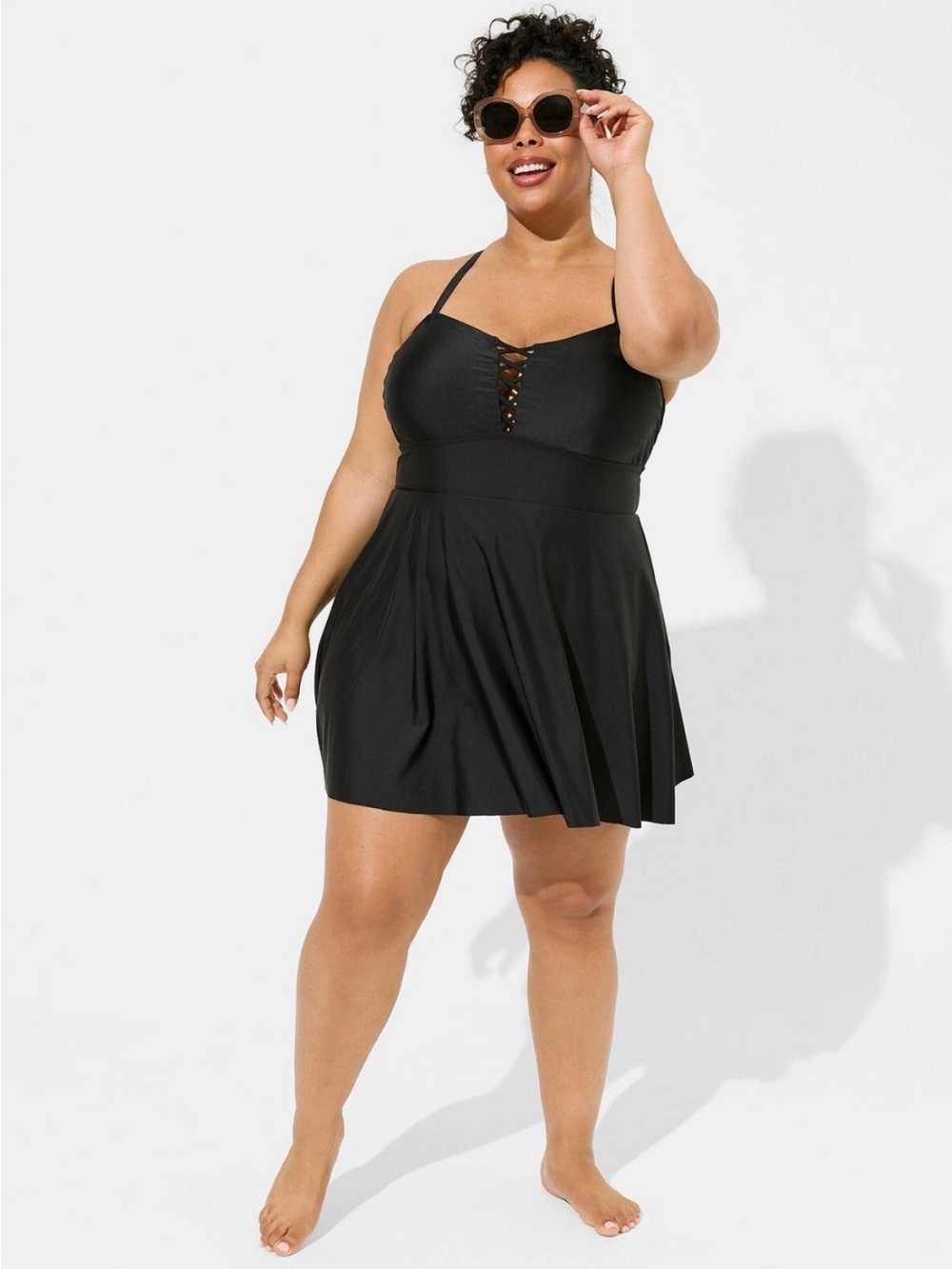 Torrid Black Wireless Long Lattice Front Swim Dress Size 4 (4X) NWOT